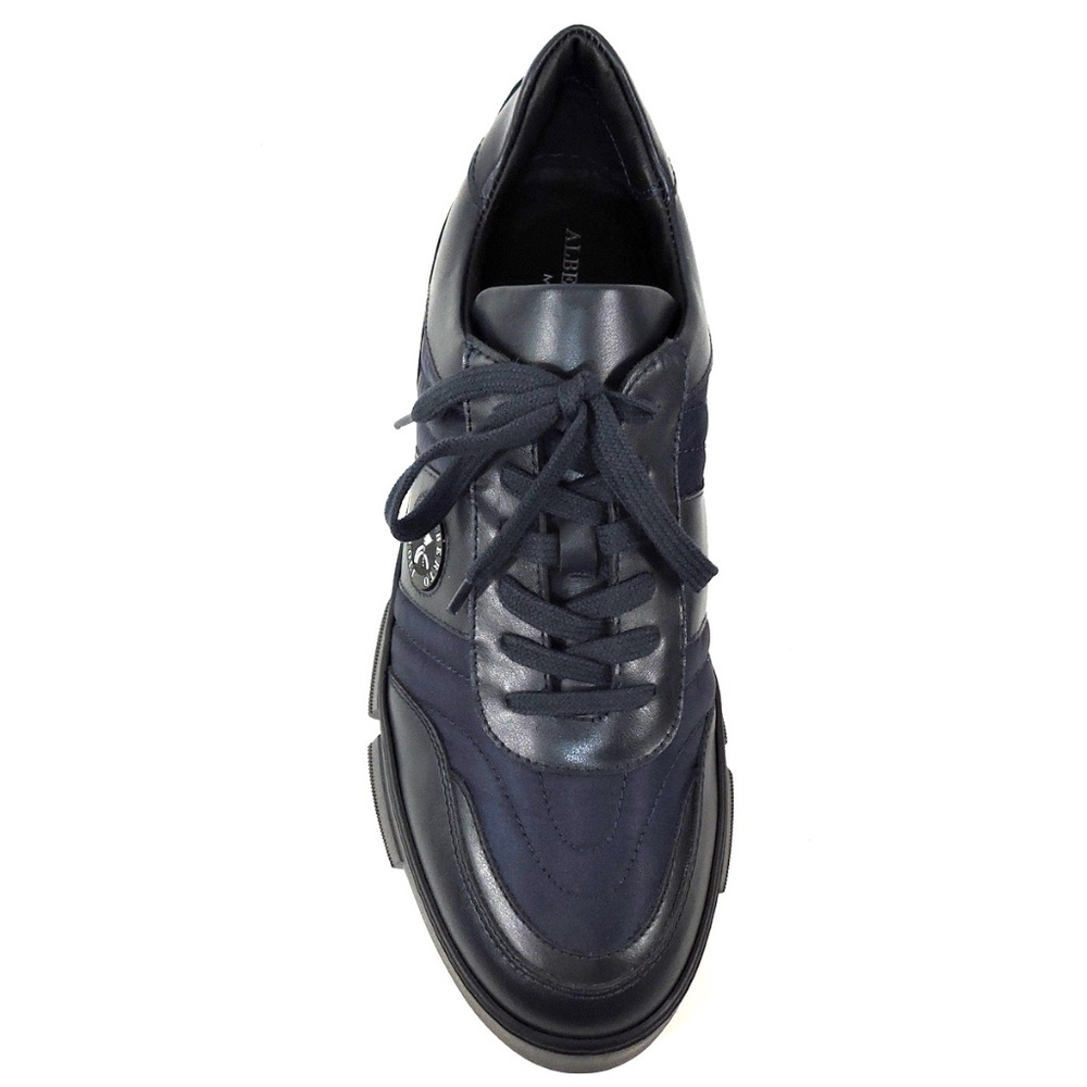 ALBERTO CICCIOLI 🇮🇹 MEN'S  BLUE FABRIC  & BLACK SOFT LEATHER COMFORT SNEAKERS - Picture 6 of 7